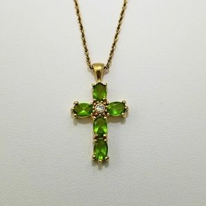 Avon Gold Cross Necklace with Green Stones